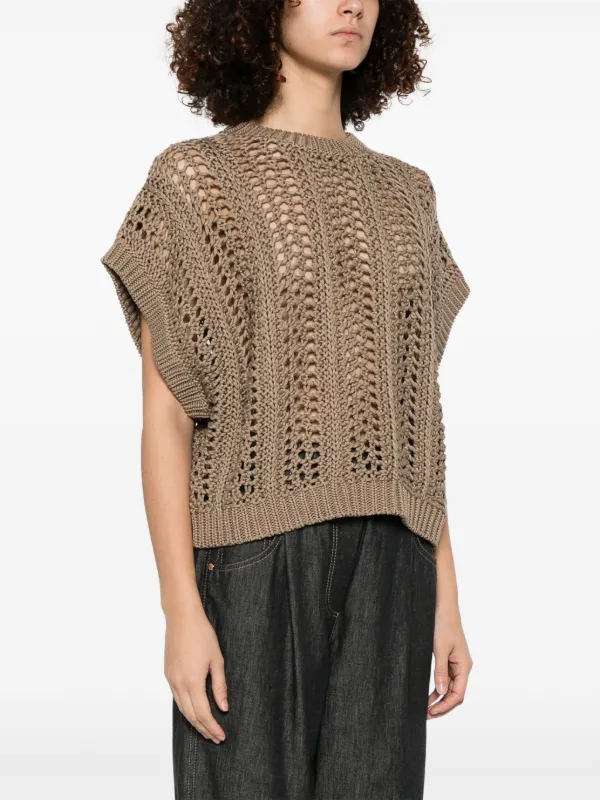 Brunello Cucinelli ribbed-net Cotton Vest | Neutrals