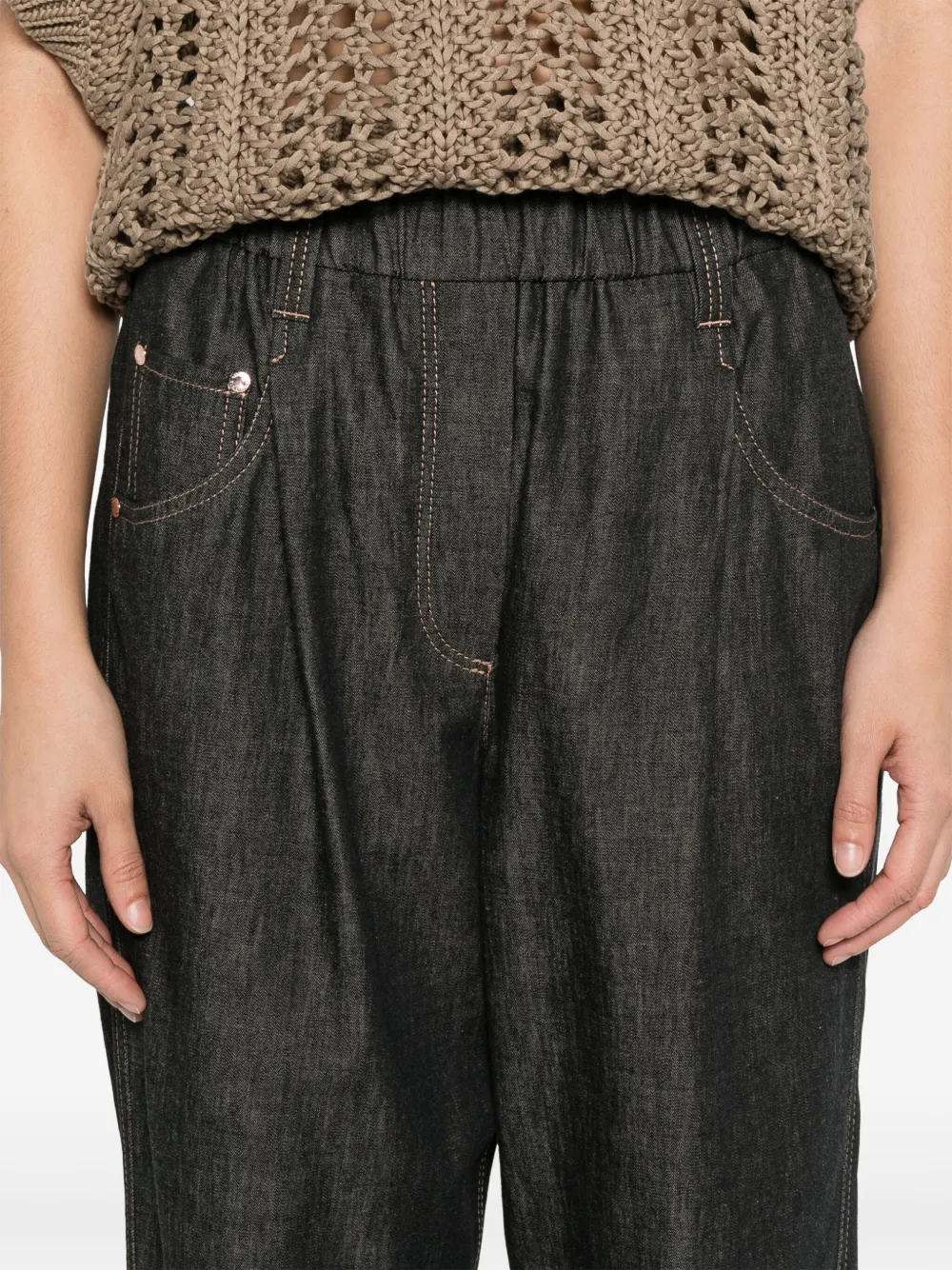 Brunello Cucinelli Chambray broek Zwart
