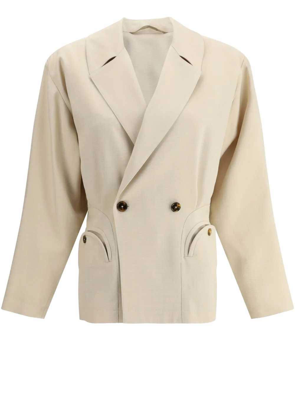 Blazé Milano Sheena Ares Refined Lapel Jacket With Circular Pockets In Neutrals