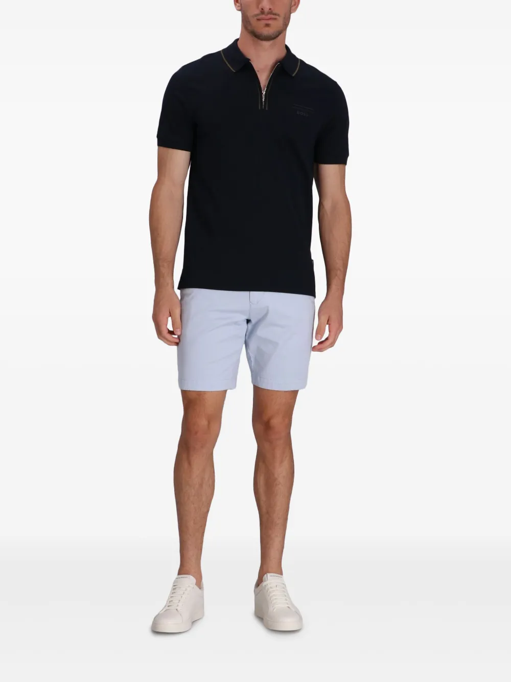 BOSS cotton gabardine shorts - Blauw