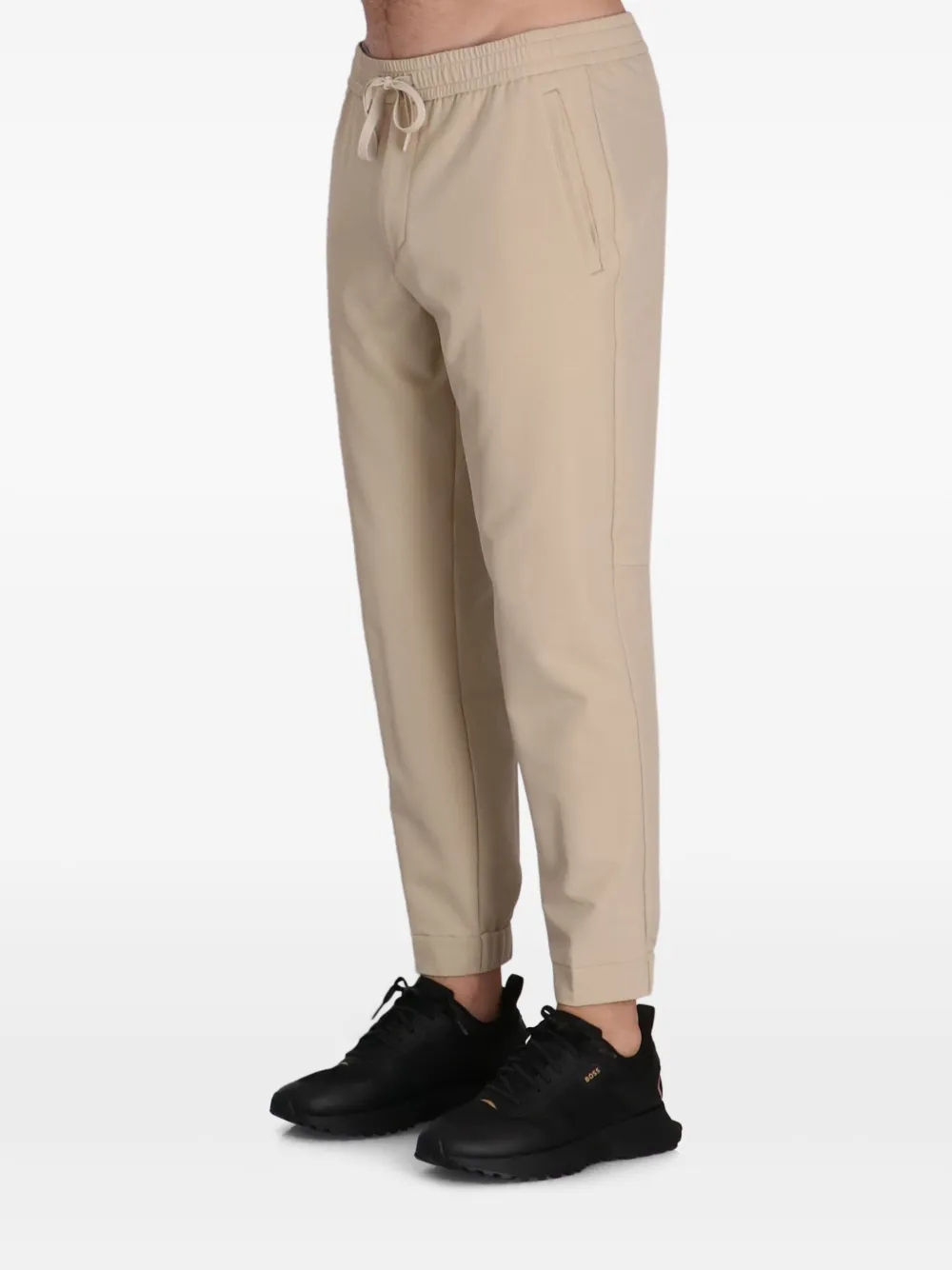 Hugo Boss Mens Boss Logo-embroidery Relaxed-fit Recycled-polyester Blend Stretch-borg Jogging Bottoms In Neutrals