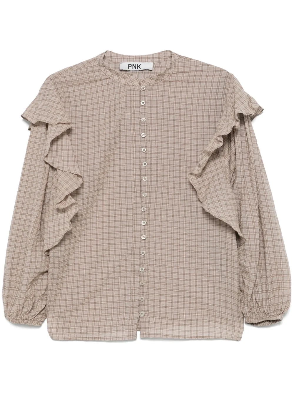 ruffle-detail checkered shirt