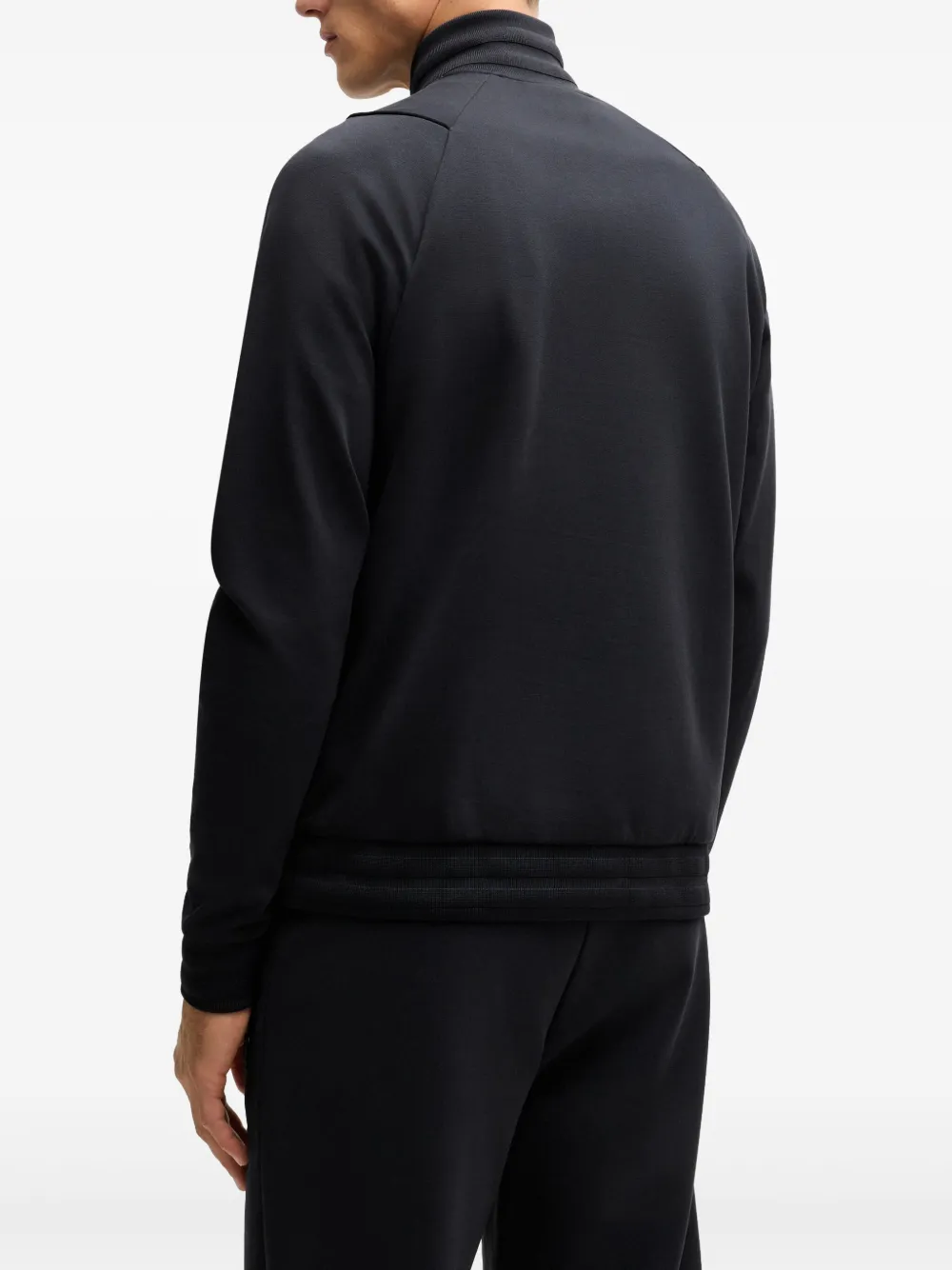 BOSS Sweater met rits en applicatie Zwart