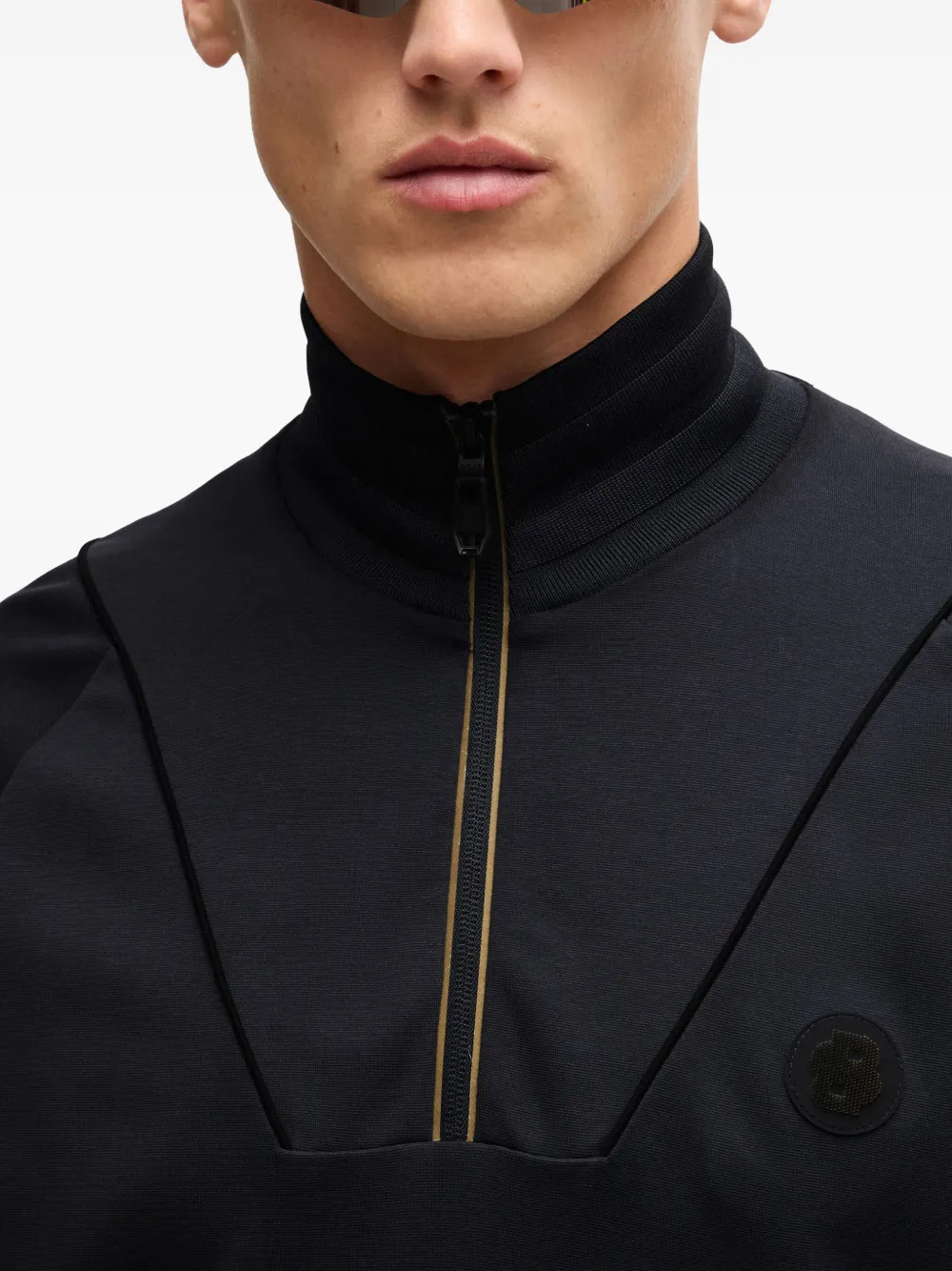 BOSS Sweater met rits en applicatie Zwart