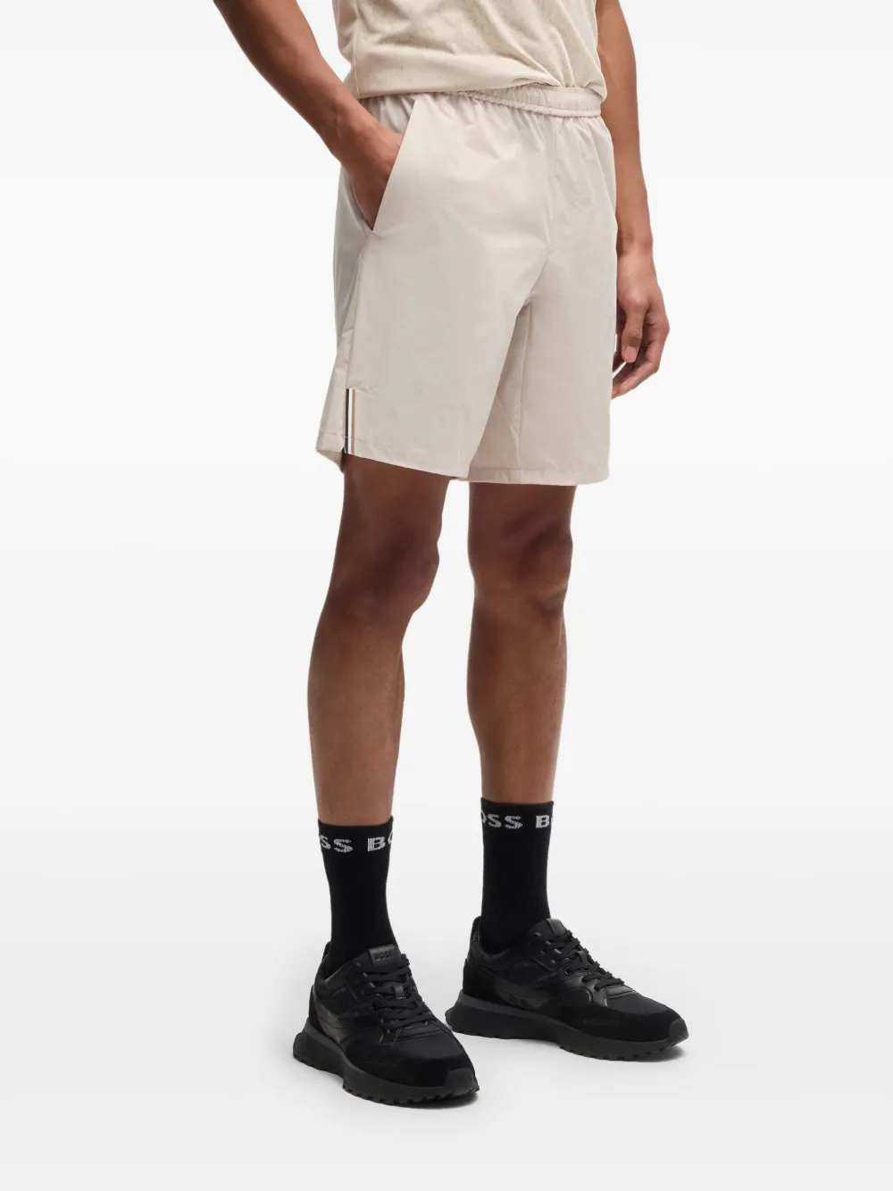 BOSS Trainingsshorts met logoprint Beige