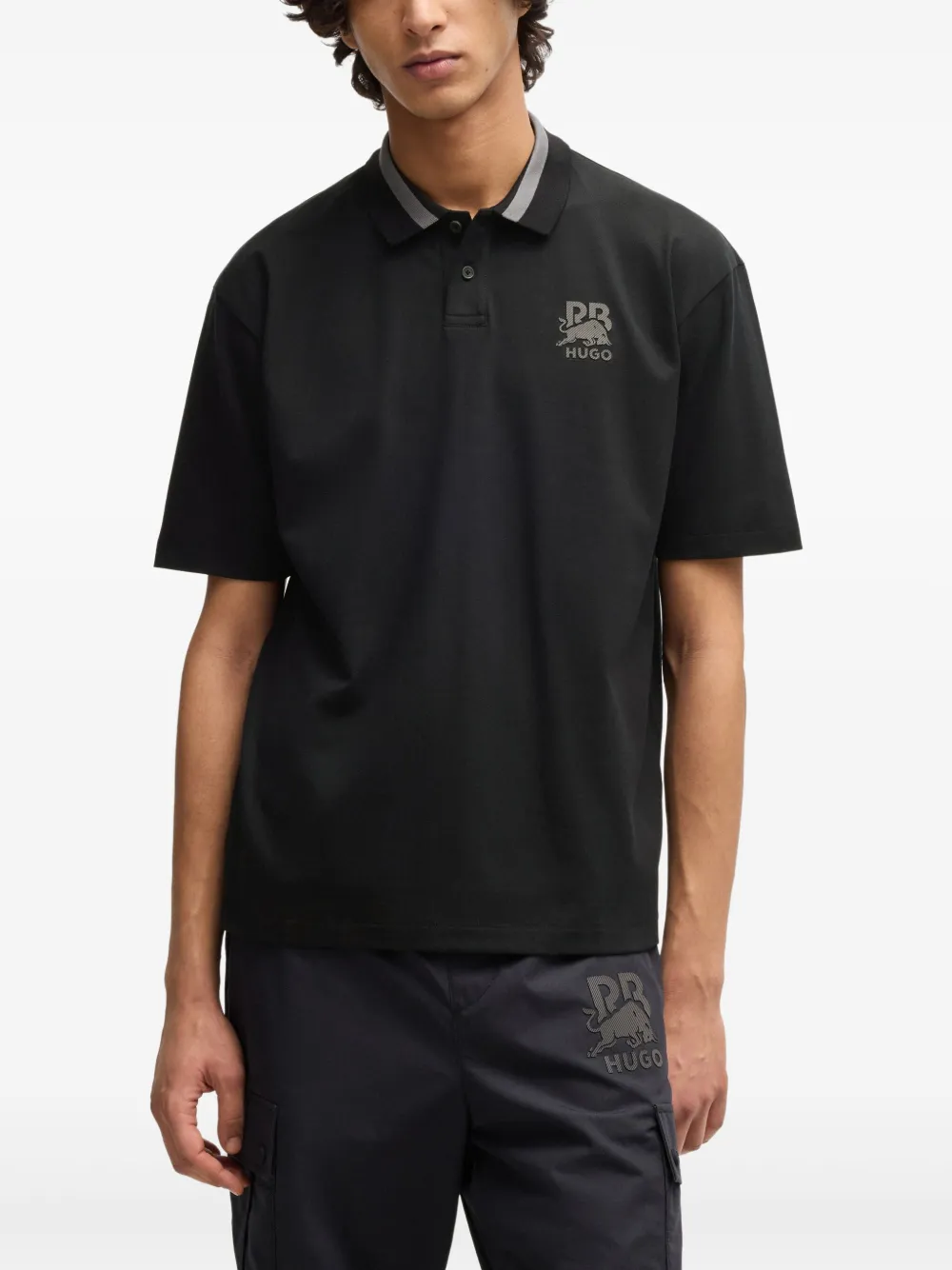 HUGO x RB poloshirt met logo-applicatie Zwart