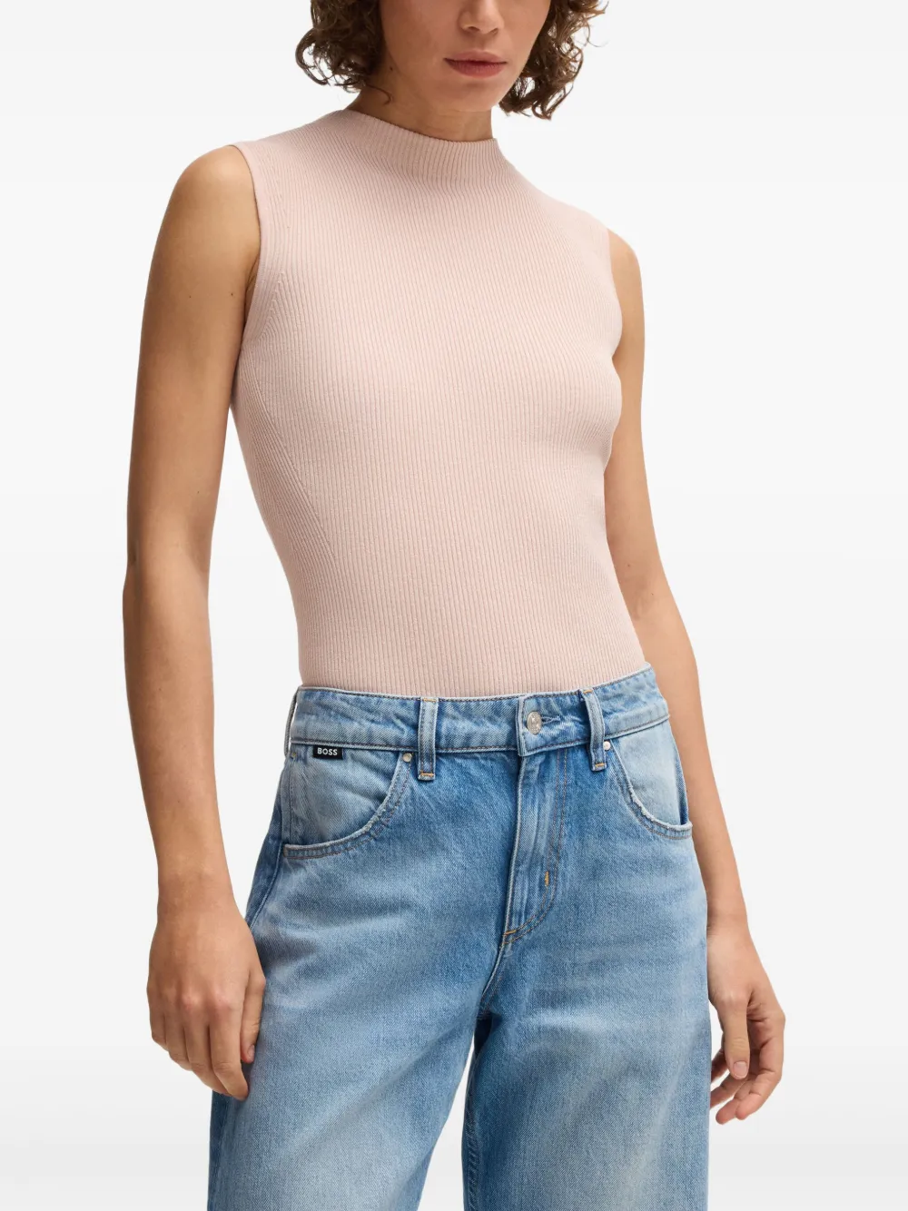 BOSS Ribgebreide top Roze