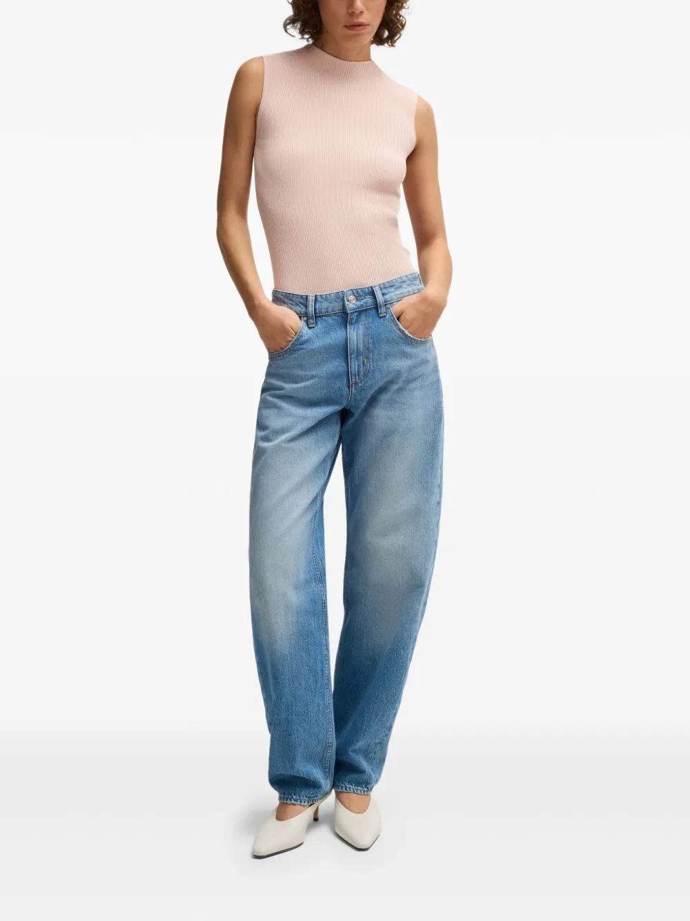 BOSS Ribgebreide top Roze