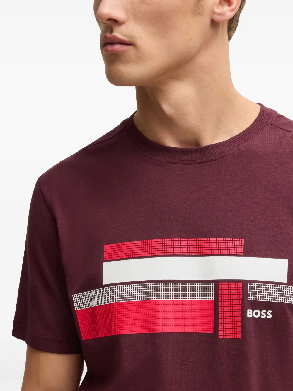 Hugo Boss Geometric Logo-print T-shirt In Red