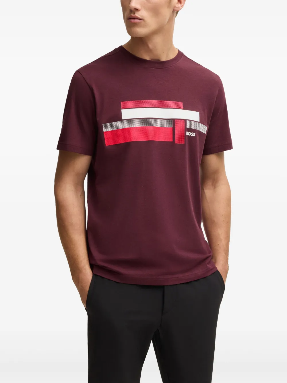 Hugo Boss Geometric Logo-print T-shirt In Red