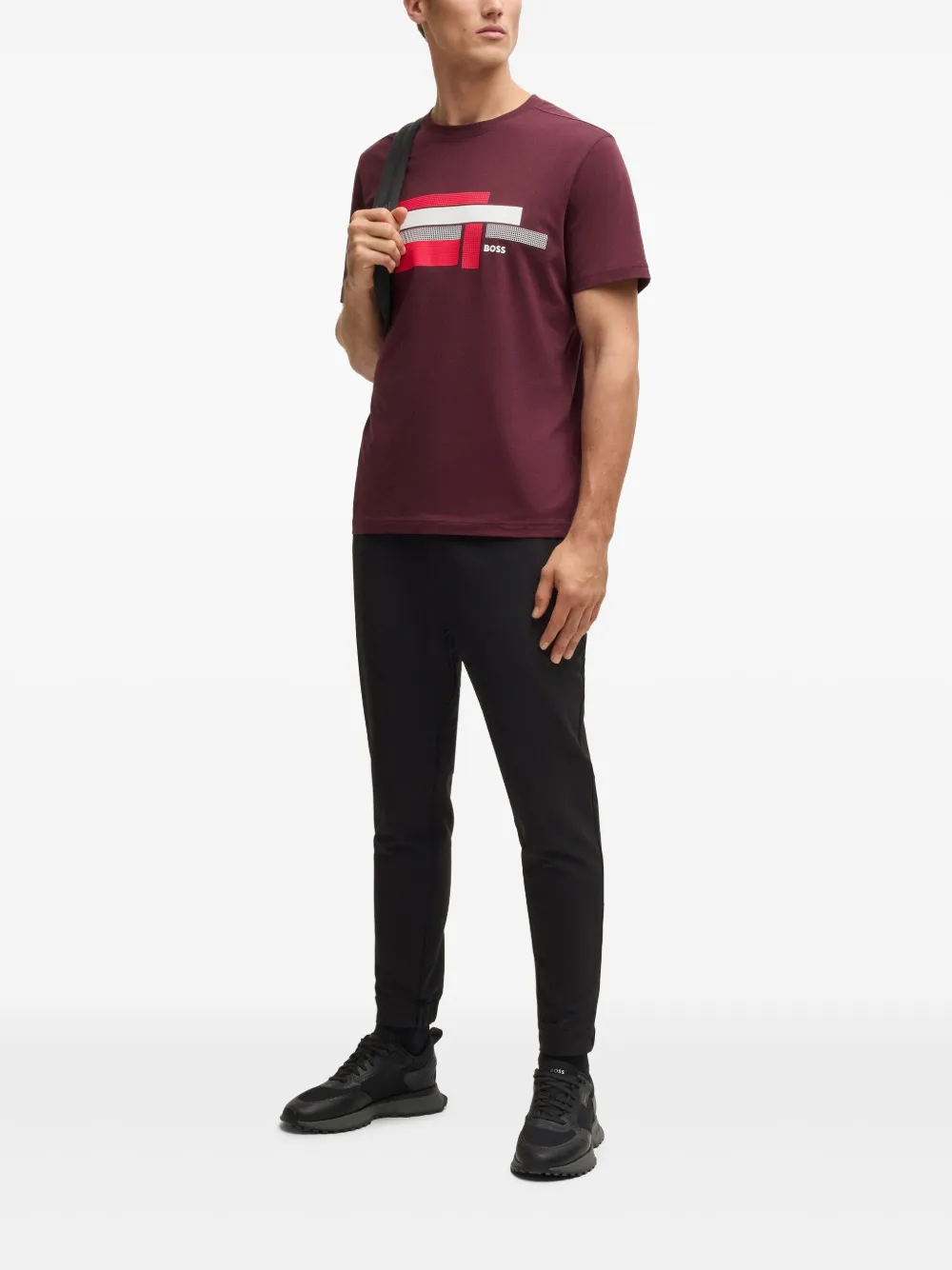 BOSS T-shirt met geometrische logoprint - Rood