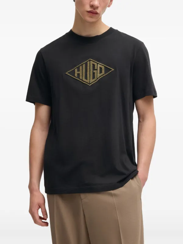 HUGO Embroidered Cotton T-shirt | Black | FARFETCH