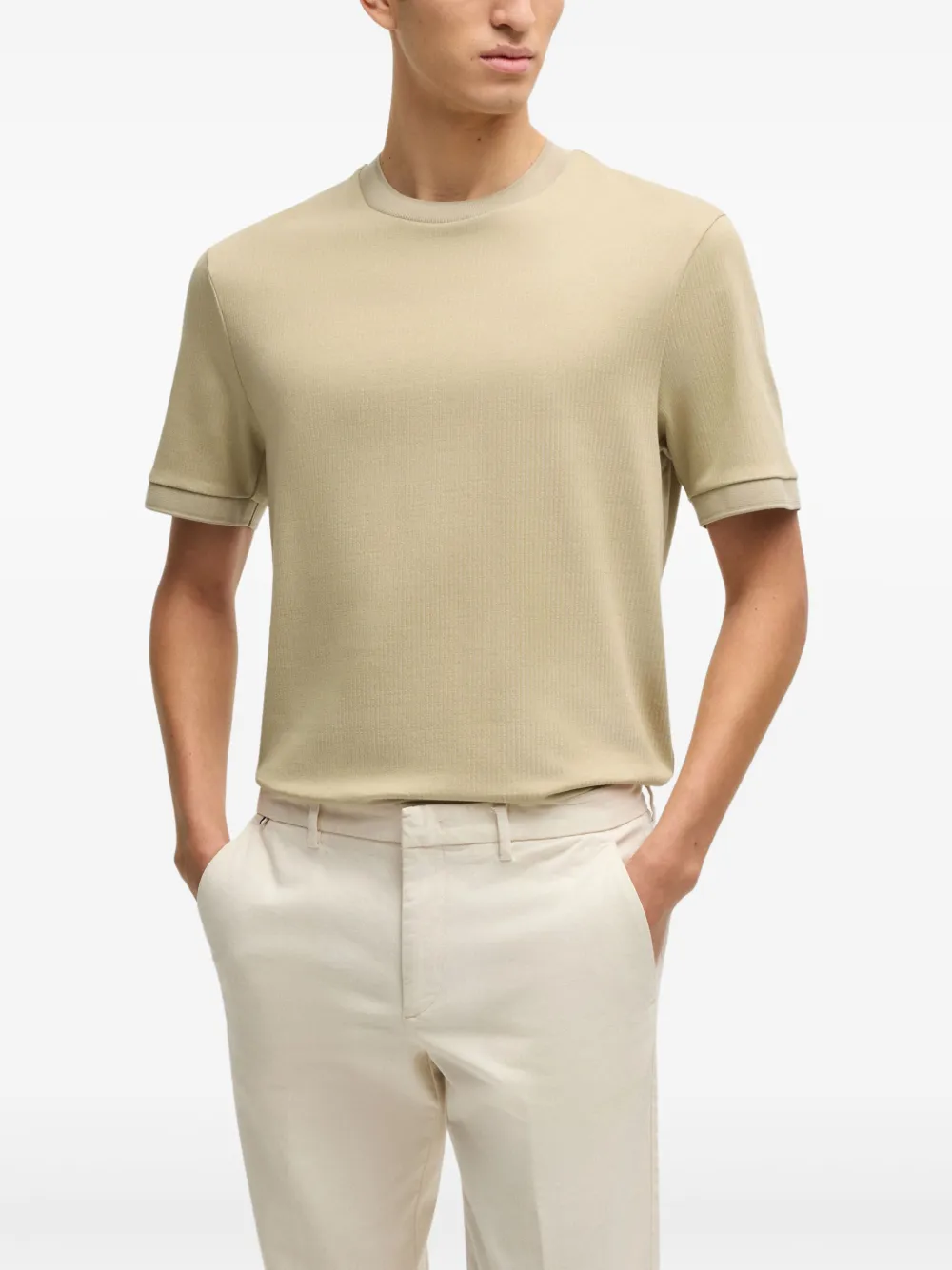 BOSS Gestreept T-shirt met logolabel - Beige