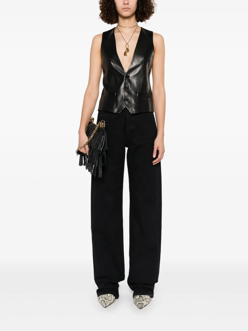 Saint Laurent Leren gilet - Zwart