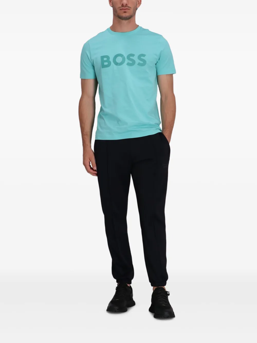 BOSS logo-appliqué cotton T-shirt - Blauw