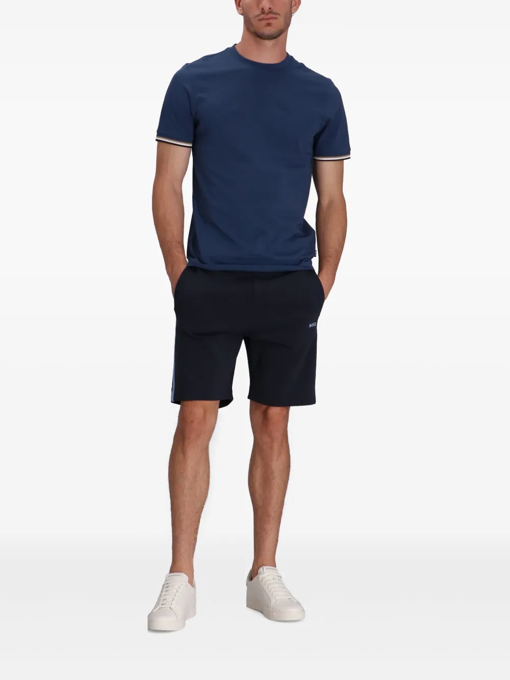 BOSS Shorts met trekkoordtaille en logoprint - Blauw