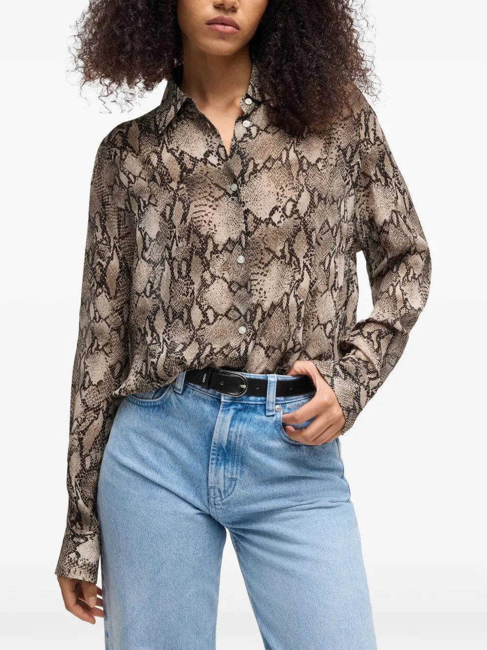 HUGO Blouse met slangenprint Bruin
