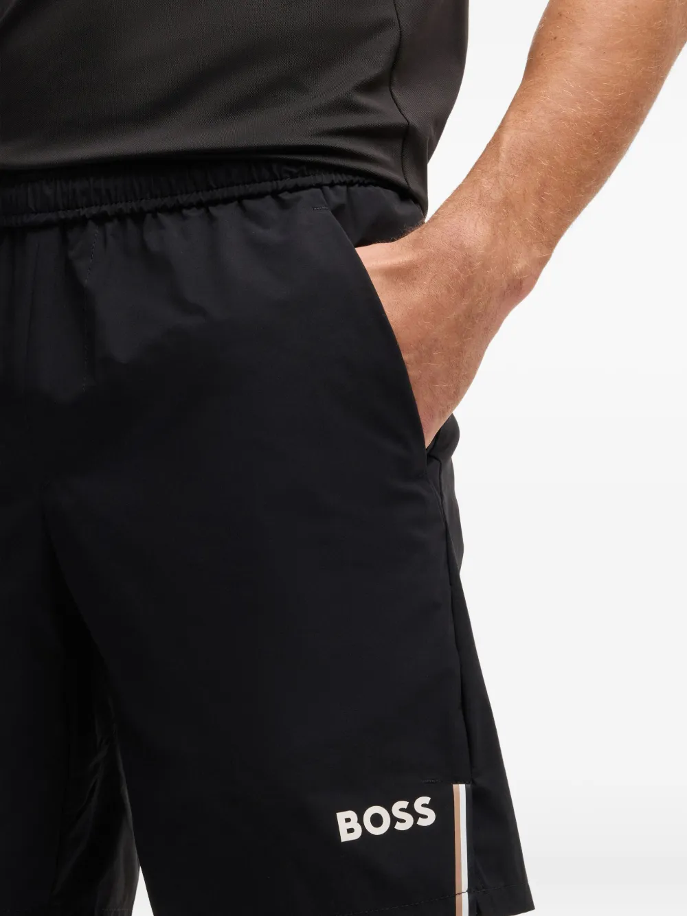 Hugo Boss Logo-print Running Shorts In Black