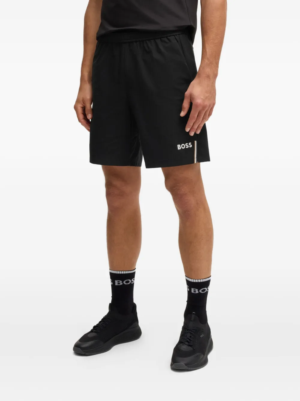Hugo Boss Logo-print Running Shorts In Black