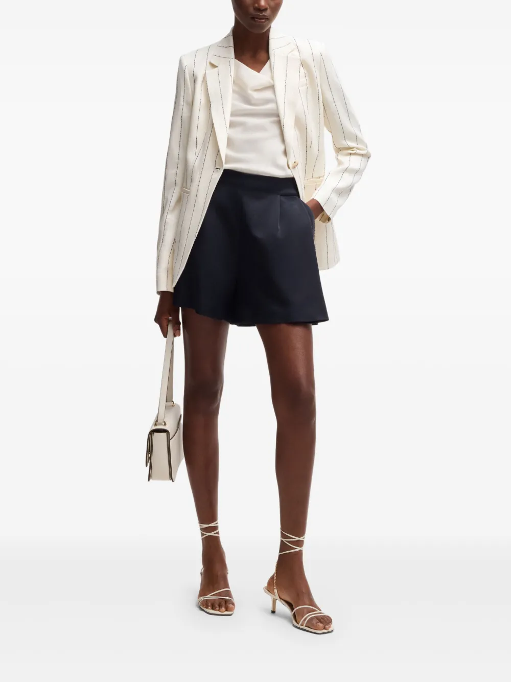 Shop Hugo Boss Striped Blazer In 白色
