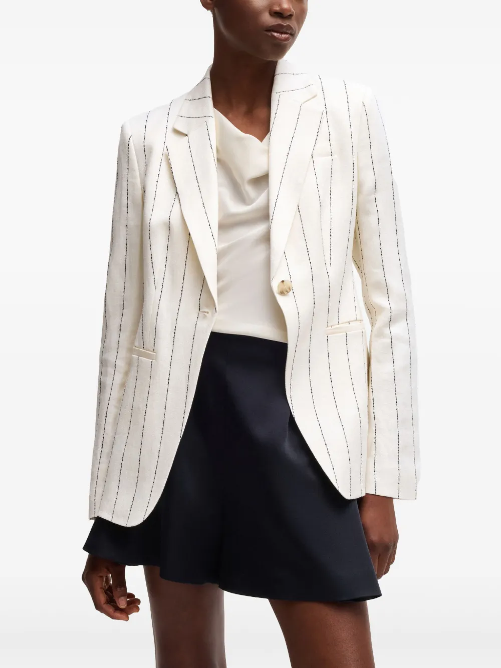 Shop Hugo Boss Striped Blazer In 白色