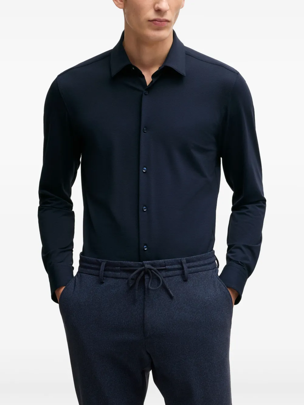 Hugo Boss Regular-fit Button-down Shirt In Linen In Blue