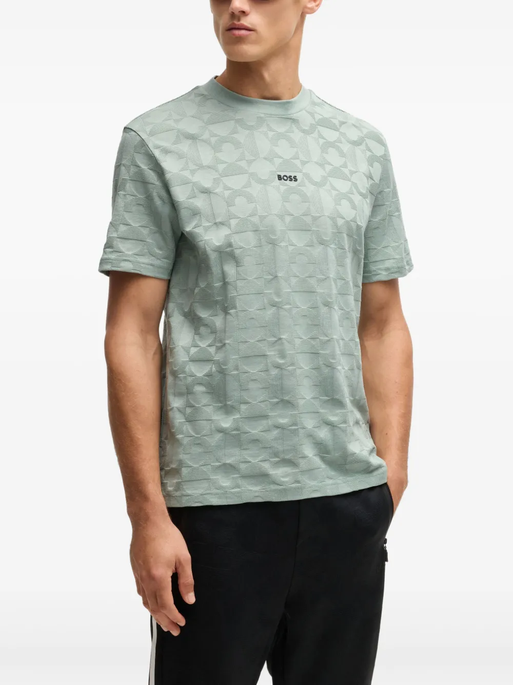 BOSS T-shirt met geometrisch jacquard Groen