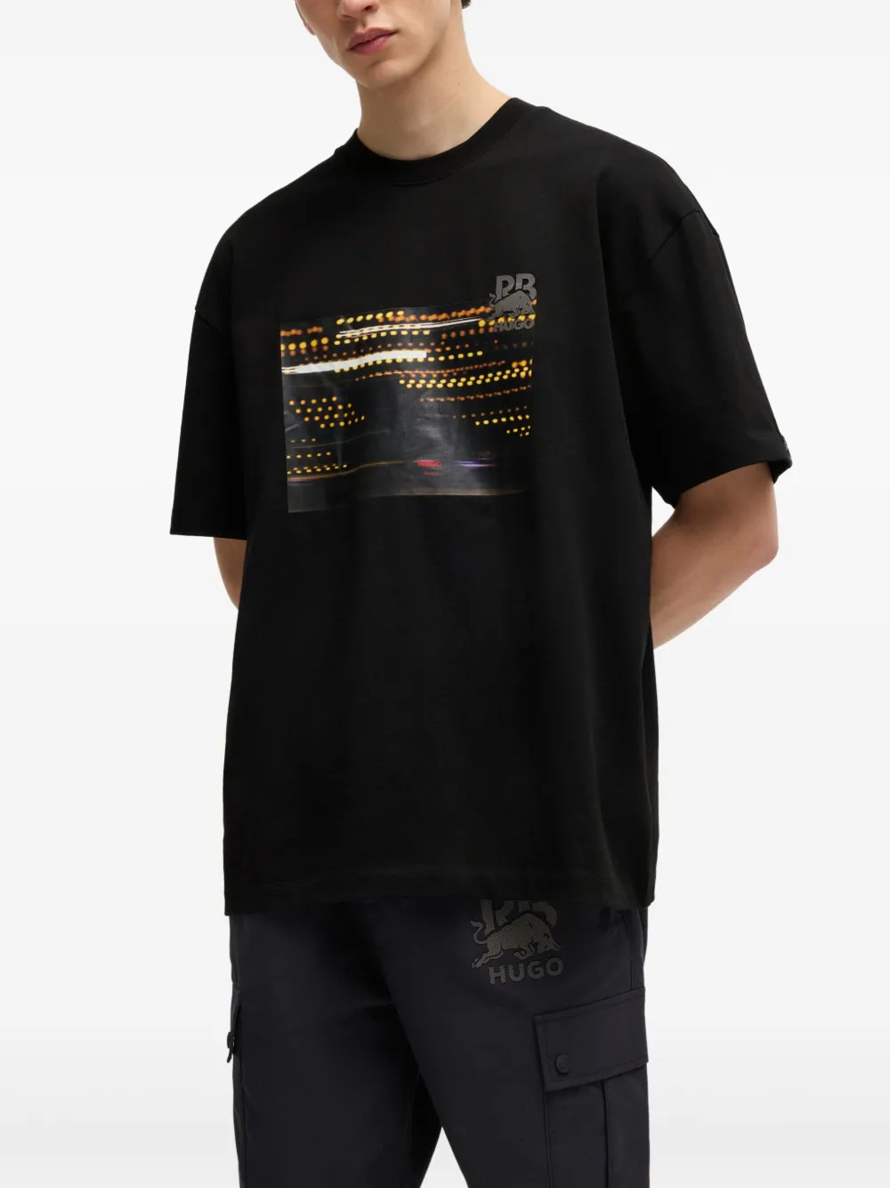 HUGO Katoenen T-shirt met grafische print Zwart