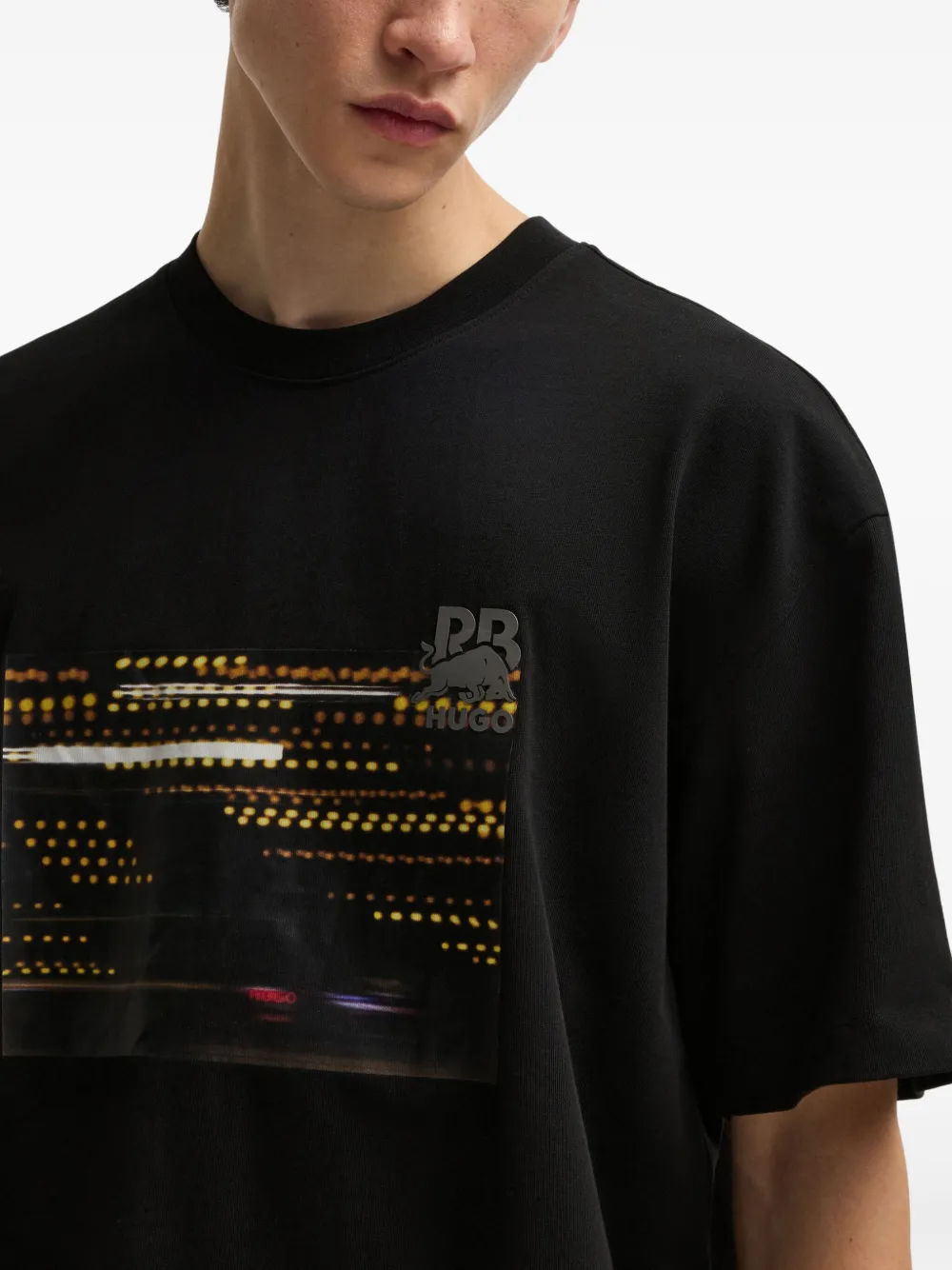 HUGO Katoenen T-shirt met grafische print Zwart