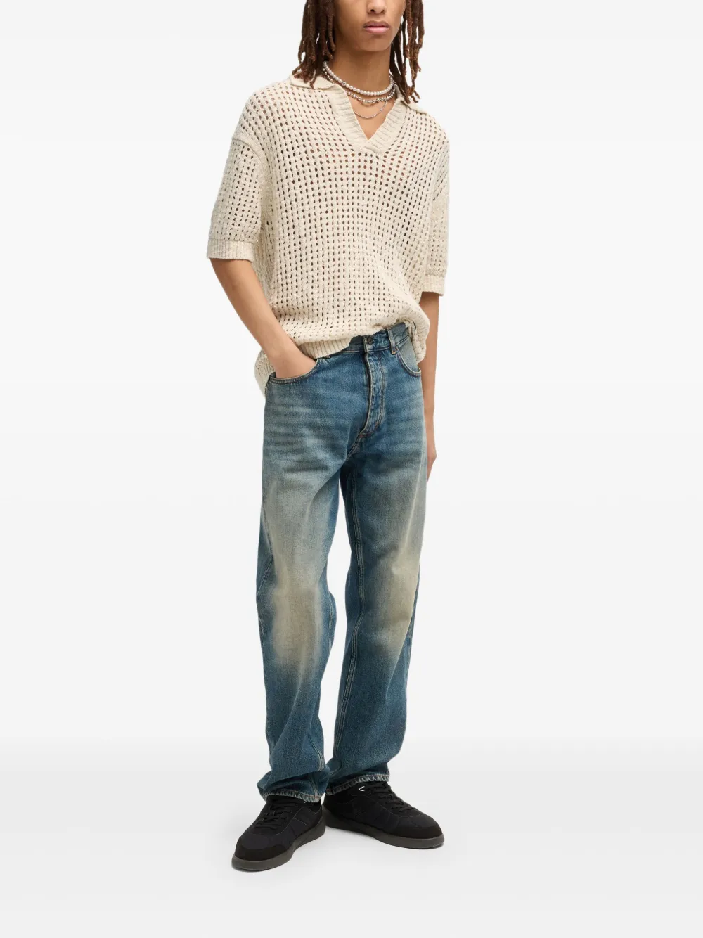 HUGO Gehaakt poloshirt - Beige