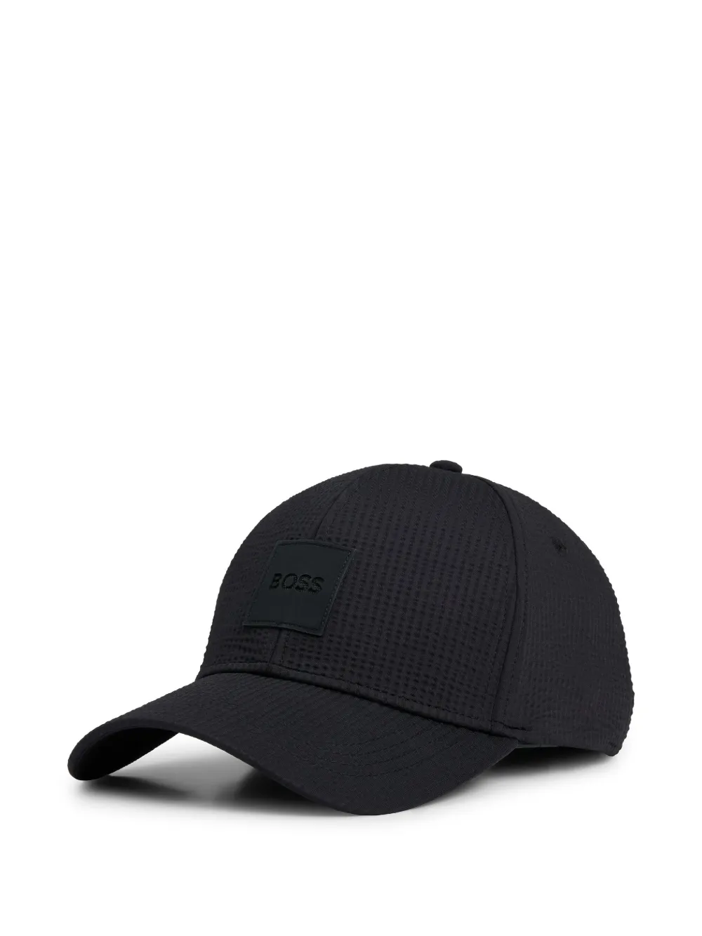 BOSS Seersucker pet met logo-applicatie Zwart