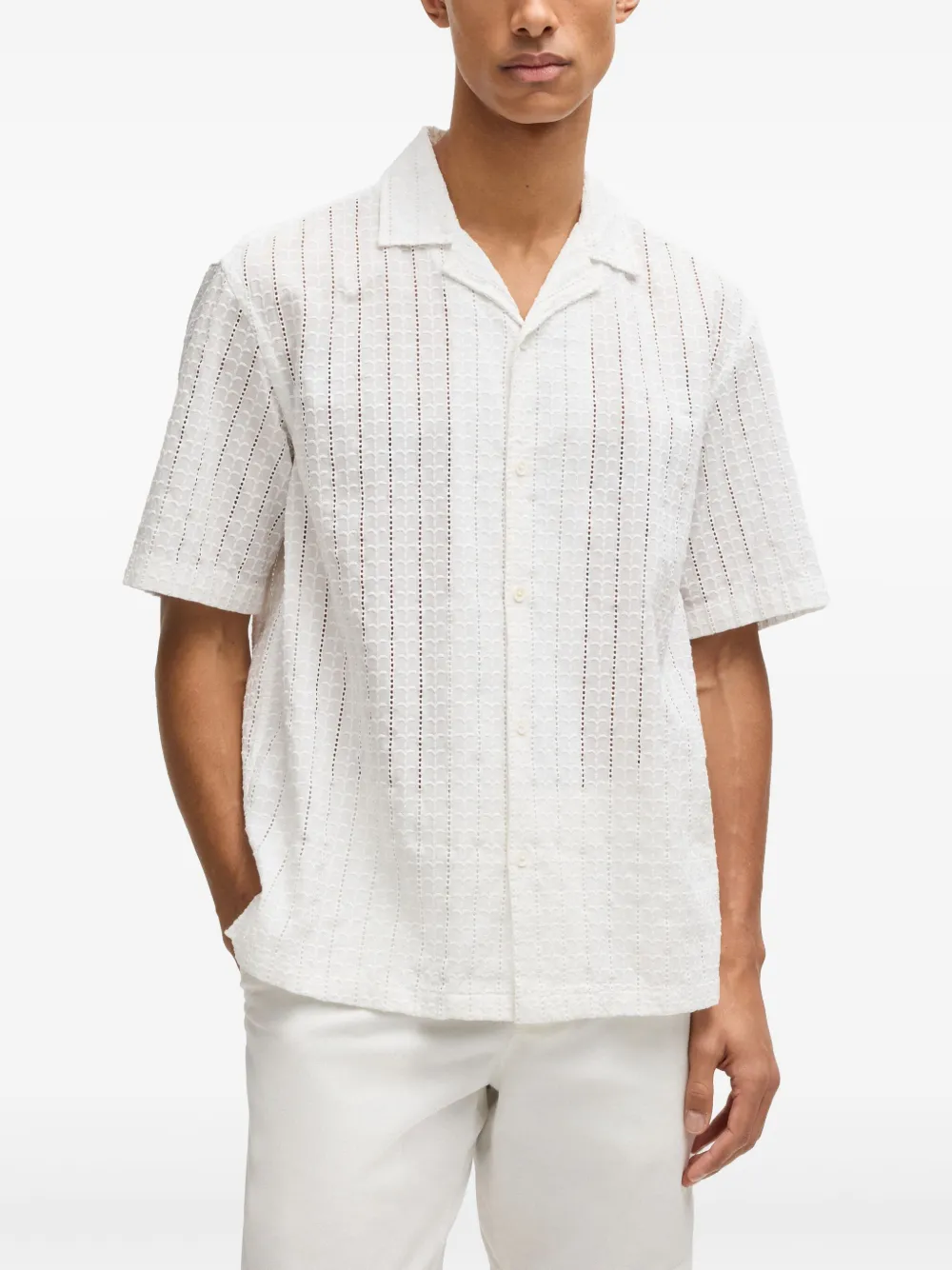 BOSS Overhemd met broderie anglaise Wit