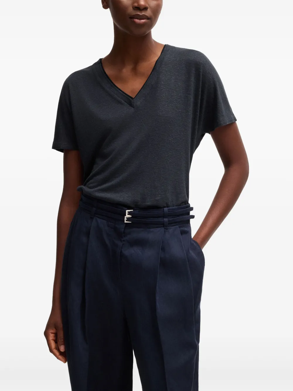 BOSS T-shirt met V-hals Blauw