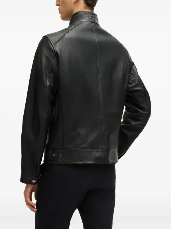 BOSS ジップアップ レザージャケット | ブラック | FARFETCH JP