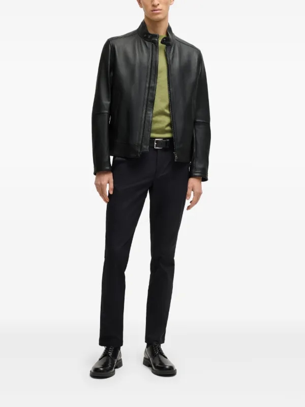 BOSS ジップアップ レザージャケット | ブラック | FARFETCH JP