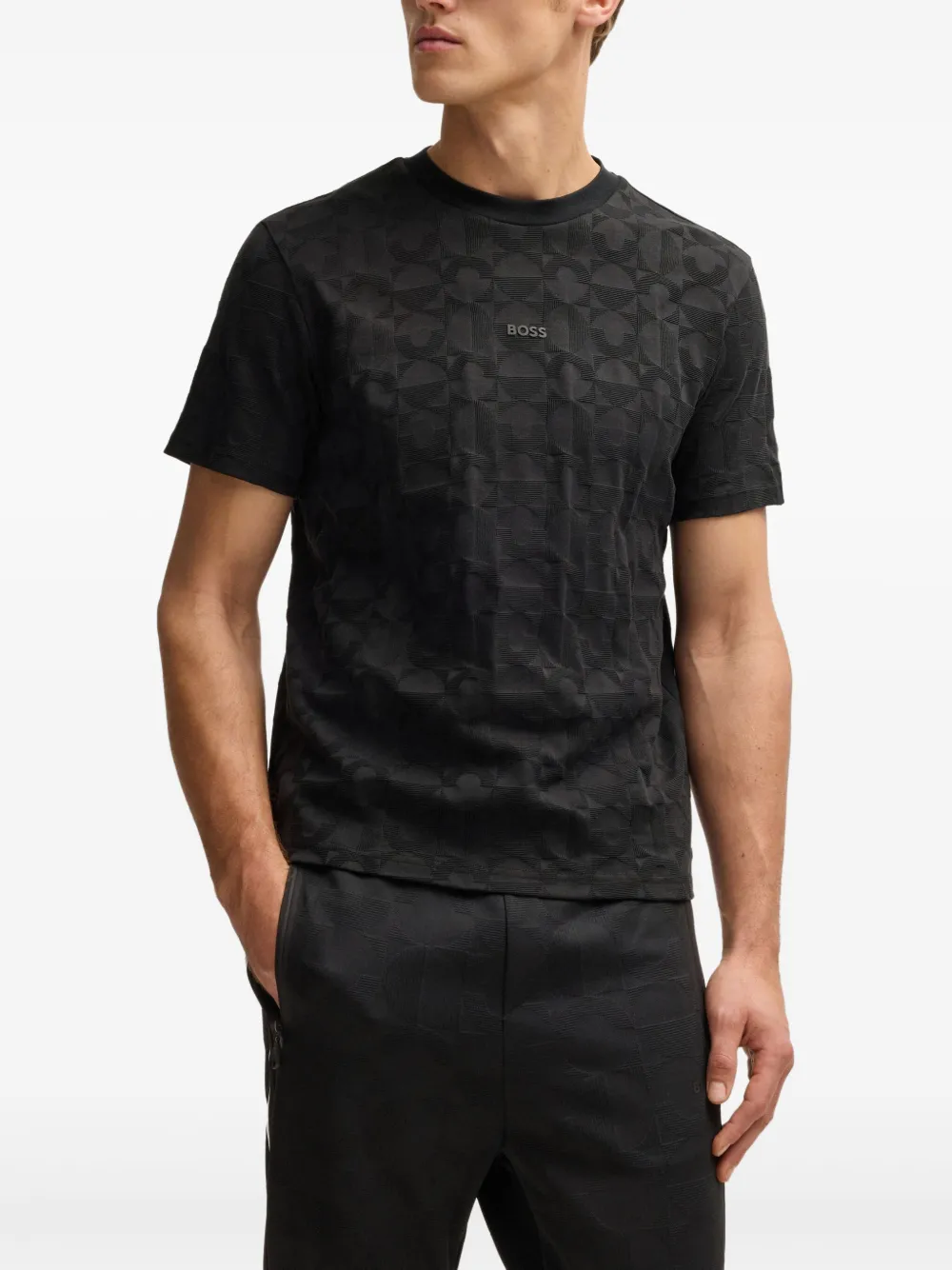 BOSS T-shirt met geometrisch jacquard Zwart
