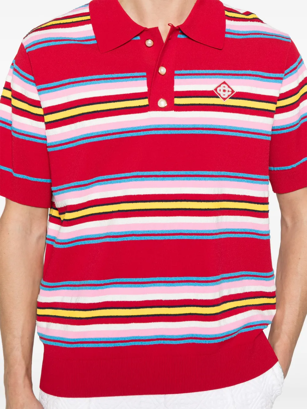 Casablanca Embroidered Logo Striped Knit Polo Shirt In Red