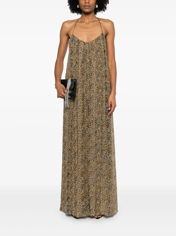 leopard print bridesmaid dresses Women's Wild Ruffle Maxi Dress in Brown/Black | Size Small main image 1