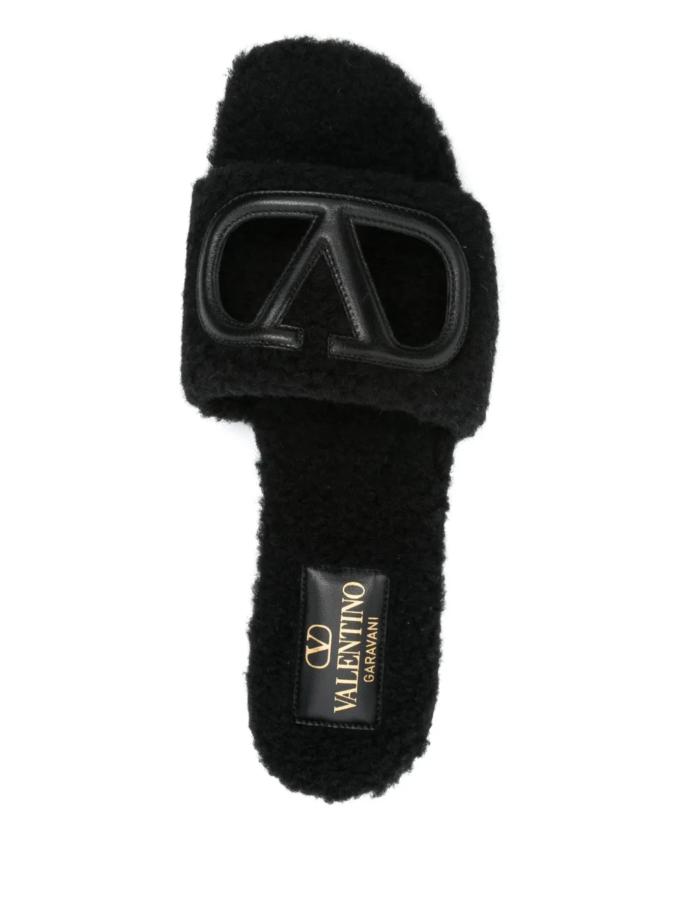 Valentino Garavani VLogo cut-out faux-shearling slides Black