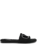 Valentino Garavani VLogo cut-out faux-shearling slides - Black