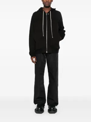 【RICK OWENS】 リブニットコットン ジップアップフーディー 大人気! RICK OWENS DRKSHDW ジップアップ レイヤード風フーディ