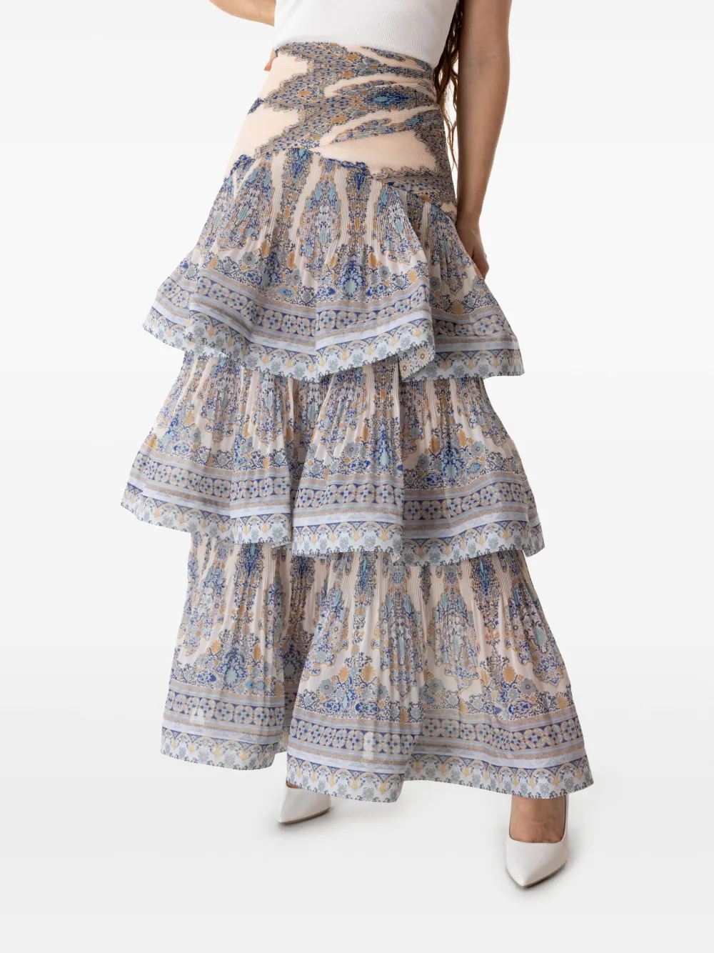 ZIMMERMANN Gelaagde maxi-rok met plissé-effect Beige