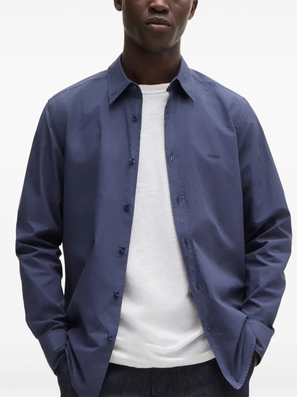 BOSS Katoenen overhemd Blauw