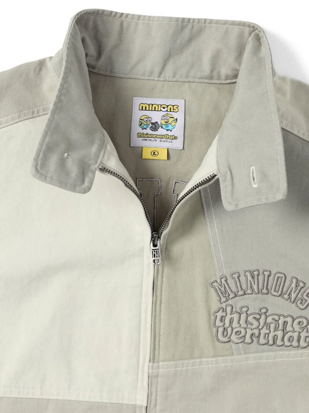 This Is Never That x Minions Crazy Harrington patchwork jacket Beige