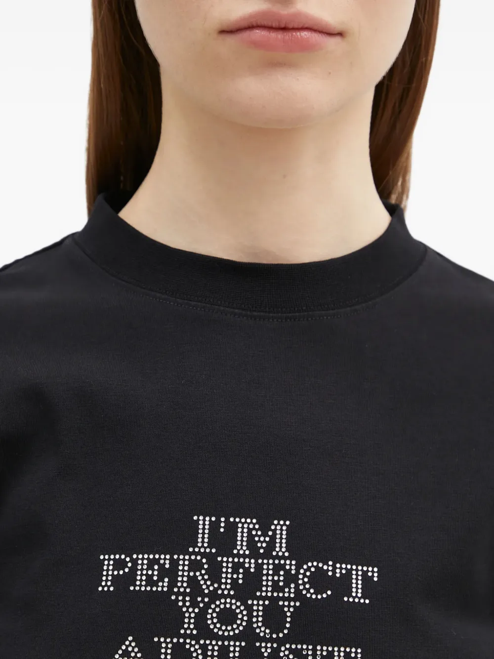 VETEMENTS rhinestone-embellished cropped T-shirt Zwart