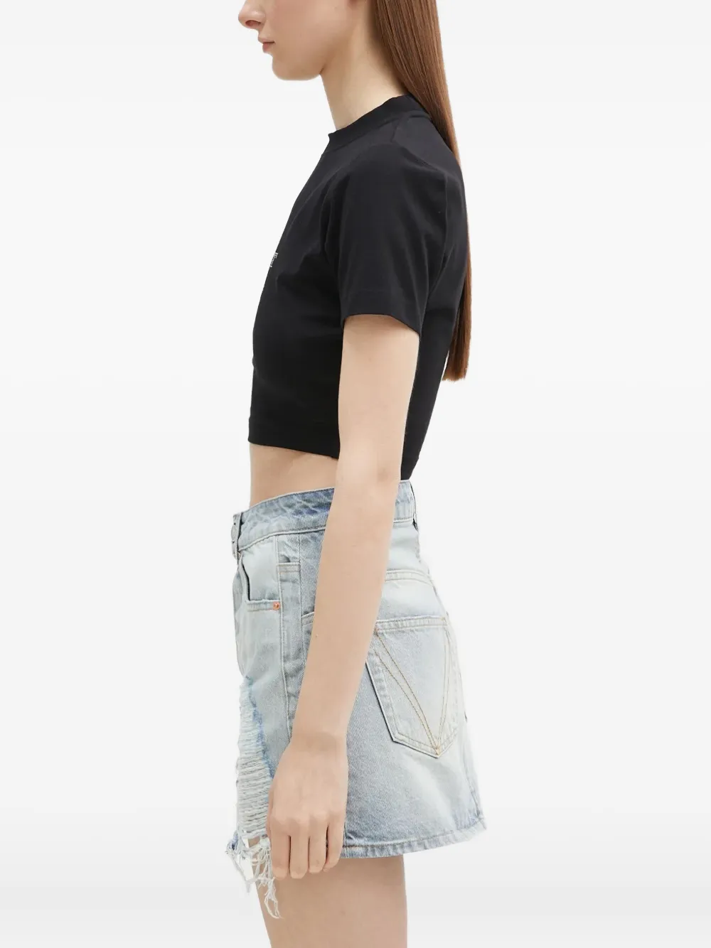 VETEMENTS rhinestone-embellished cropped T-shirt Zwart