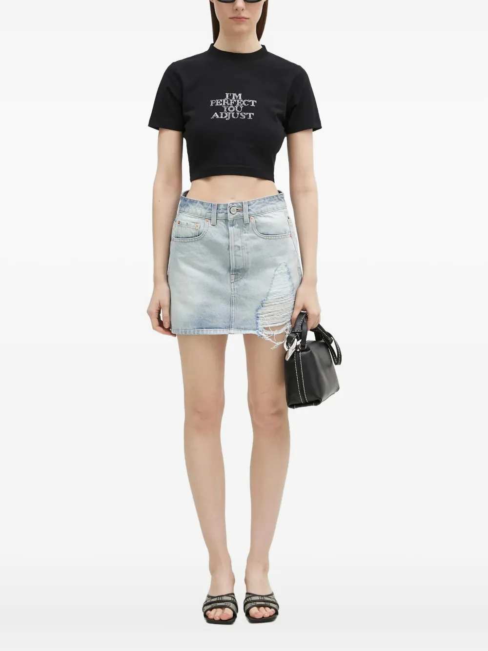 VETEMENTS rhinestone-embellished cropped T-shirt Zwart