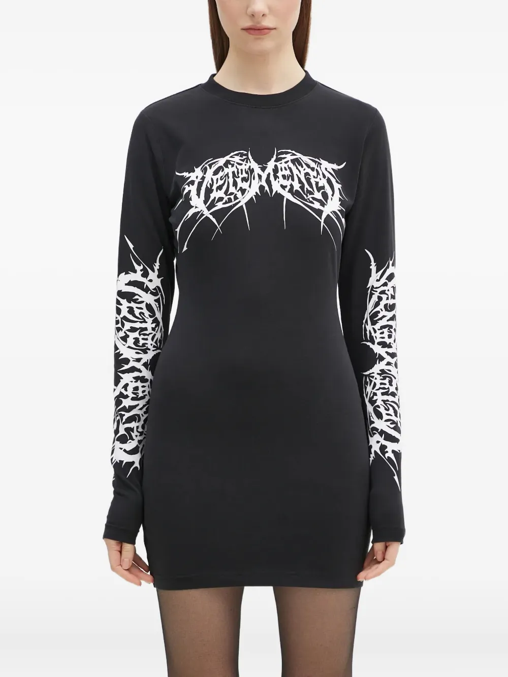 VETEMENTS logo-print long-sleeve mini dress Zwart