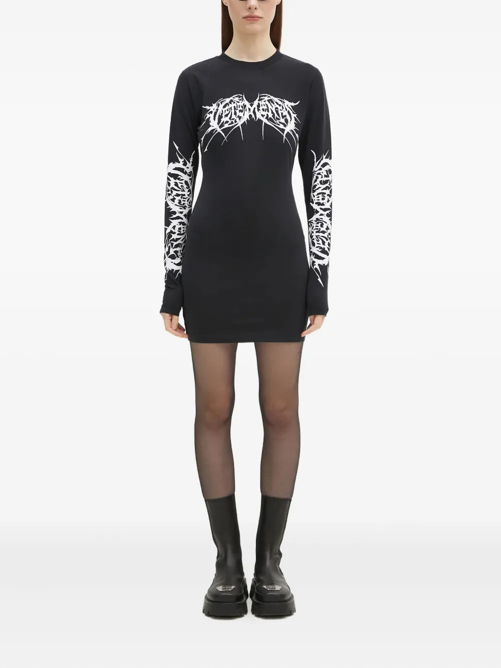 VETEMENTS logo-print long-sleeve mini dress Zwart