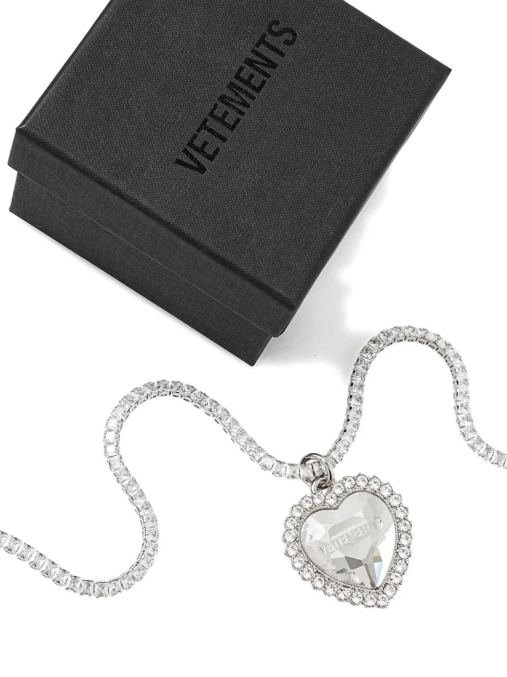 Vetements Crystal-embellished Heart-pendant Necklace In Metallic
